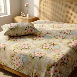Charunir Exclusive Digital Collection Super King Size Satin Soft Cotton Bedsheet - Cherry Melody