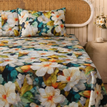 Charunir Exclusive Digital Collection Super King Size Satin Soft Cotton Bedsheet - Lvory Meadow