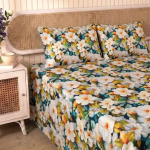 Charunir Exclusive Digital Collection Super King Size Satin Soft Cotton Bedsheet - Lvory Meadow