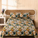 Charunir Exclusive Digital Collection Super King Size Satin Soft Cotton Bedsheet - Lvory Meadow