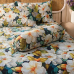Charunir Exclusive Digital Collection Super King Size Satin Soft Cotton Bedsheet - Lvory Meadow