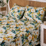 Charunir Exclusive Digital Collection Super King Size Satin Soft Cotton Bedsheet - Lvory Meadow