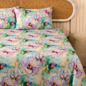 Charunir Exclusive Digital Collection Super King Size Satin Soft Cotton Bedsheet - Celestial Bloom