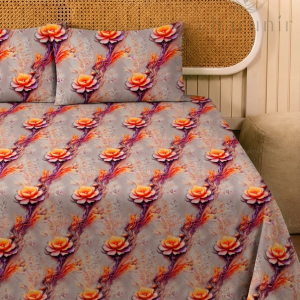 Charunir Exclusive Digital Collection Super King Size Satin Soft Cotton Bedsheet - Golden Ember