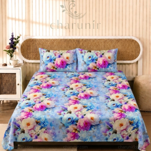Charunir Exclusive Digital Collection Super King Size Satin Soft Cotton Bedsheet - luxury garden