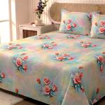Charunir Exclusive Digital Collection Super King Size Satin Soft Cotton Bedsheet - Rose Whisper
