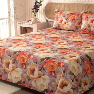 Charunir Exclusive Digital Collection Super King Size Satin Soft Cotton Bedsheet - Royal peony