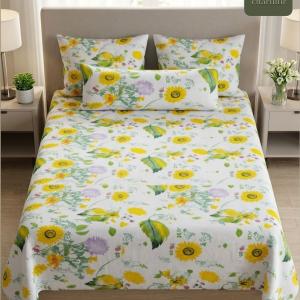 Charunir Pure Cotton Soft Fabric King Size Bedsheet | Luxury Floral Print Export Quality