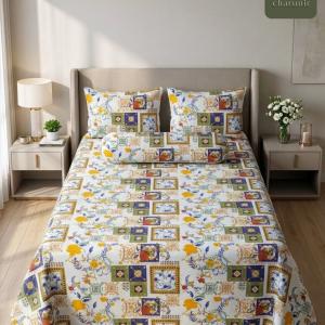 Charunir Pure Cotton Soft Fabric King Size Bedsheet | Luxury Floral Print Export Quality